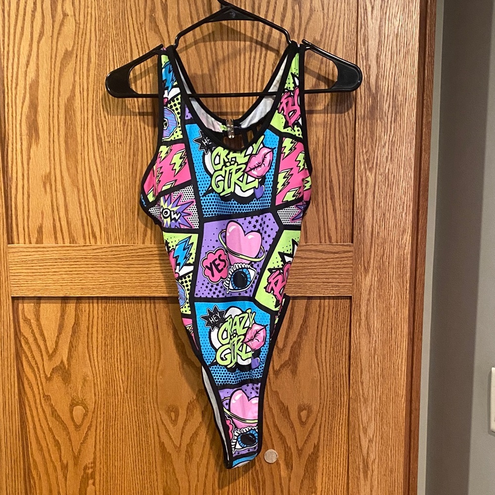 SHEIN Women Colorful Comic Book Graphic Swimsuit Medium NWOT